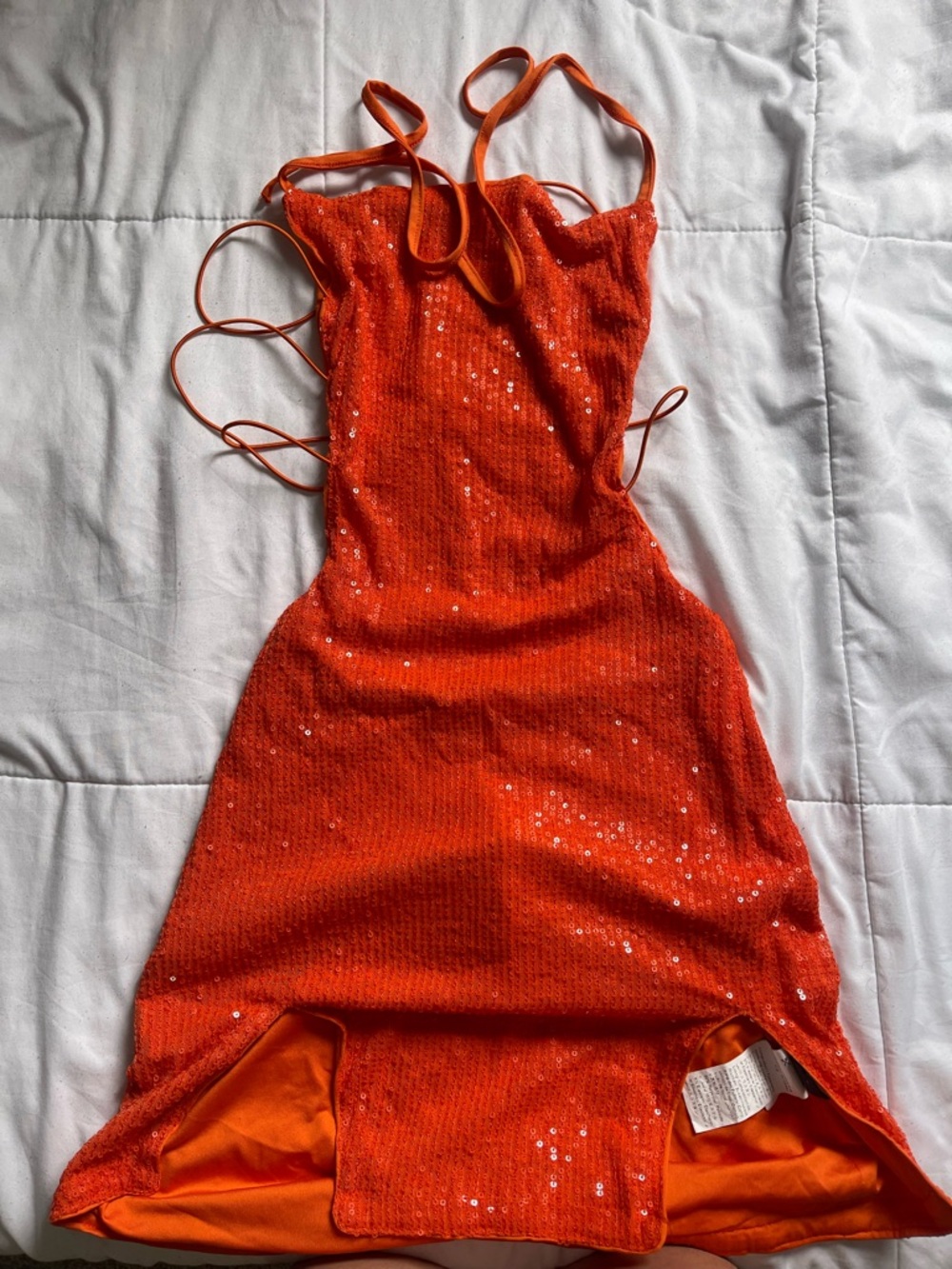 SHEIN Orange Mini Dress with Sequin Skirt